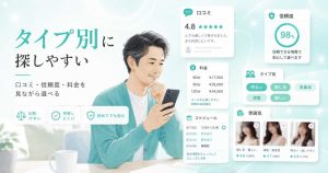 スマホで口コミや信頼度、料金を確認しながら女性を選ぶ男性のイメージ画像