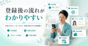 スマホでDeliceの登録方法と予約画面までの流れを確認する男性のイメージ画像