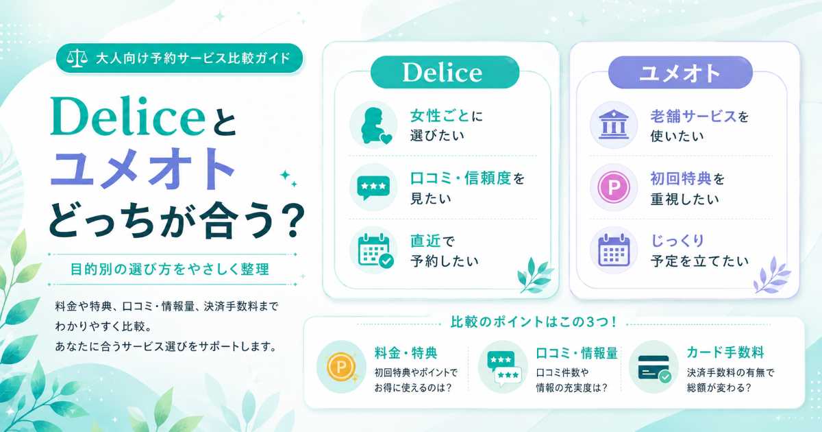 Deliceとユメオトの違いを比較し、料金や特典、使いやすさをわかりやすく整理したアイキャッチ画像