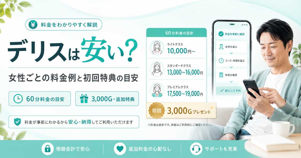 Delice（デリス）の女性ごとの料金例と初回特典込みの目安を紹介するアイキャッチ画像
